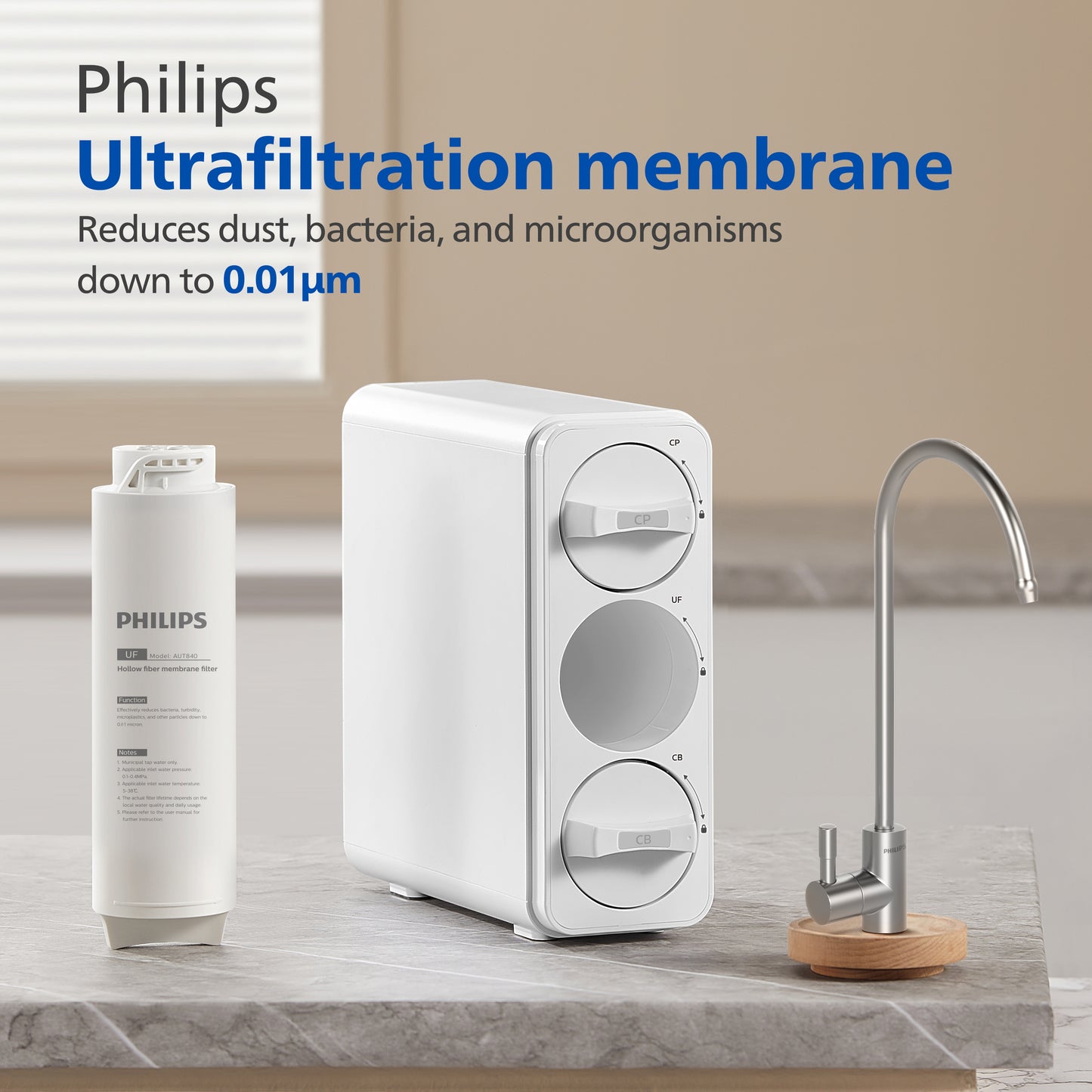 Advanced ultrafiltration in a compact size, Under-the-sink water filtration system