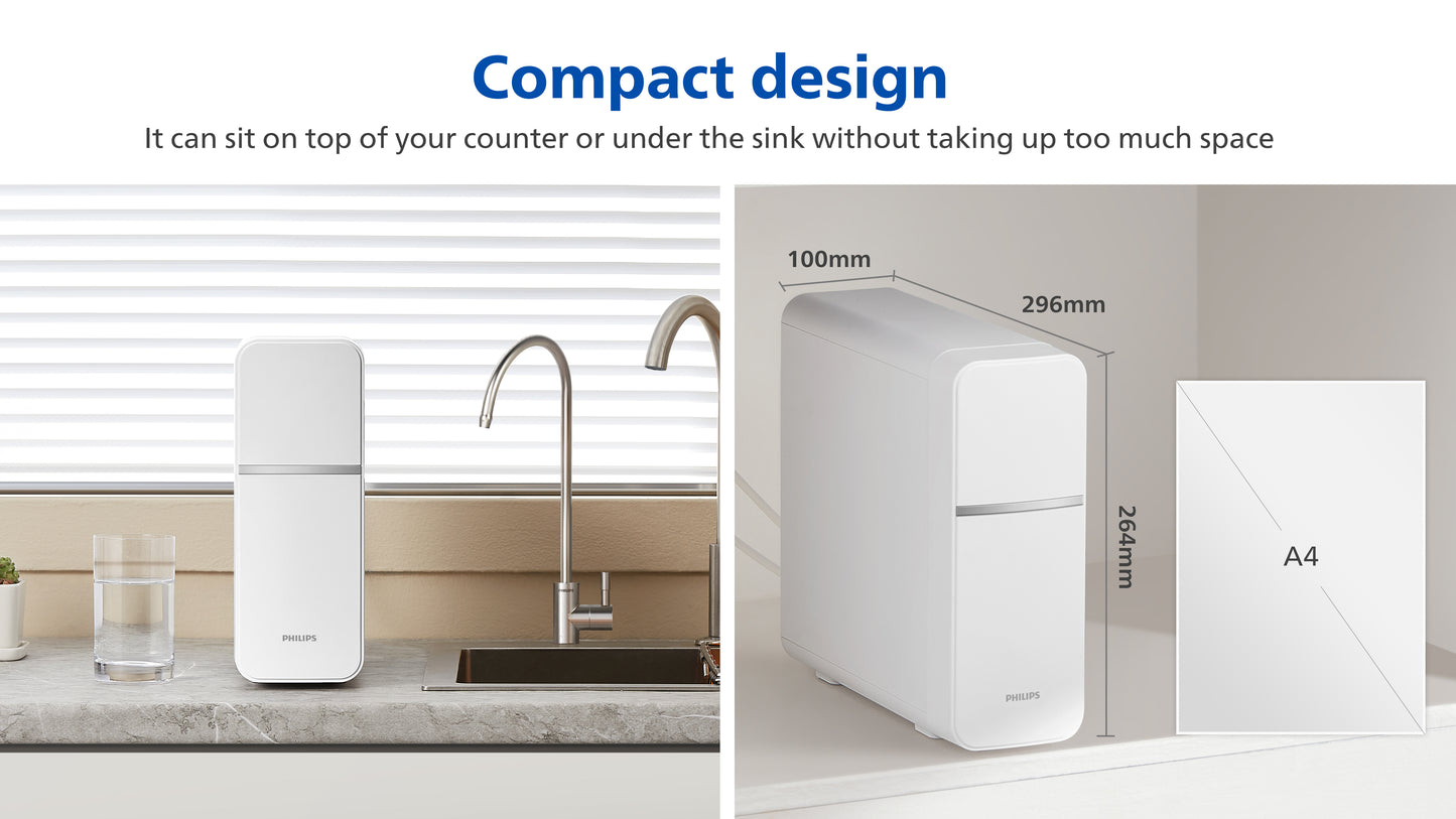 Advanced ultrafiltration in a compact size, Under-the-sink water filtration system
