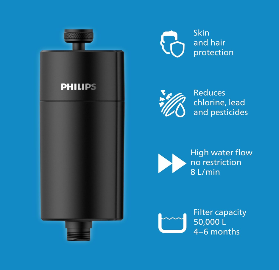 PHILIPS Water In-Line Shower Filter Black