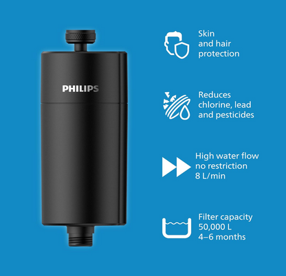 PHILIPS Water In-Line Shower Filter Black